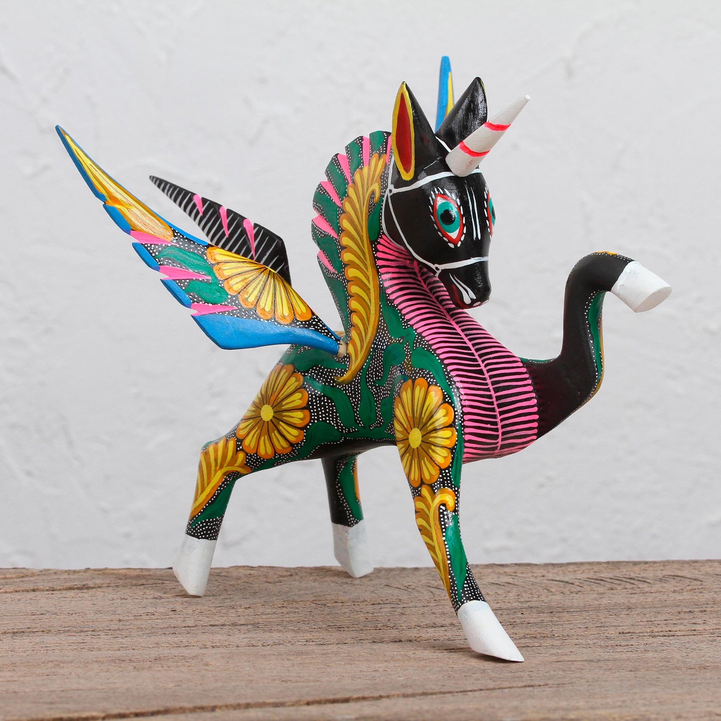 Proud Pegasus Handcrafted Wood Alebrije Pegasus Sculpture from Peru