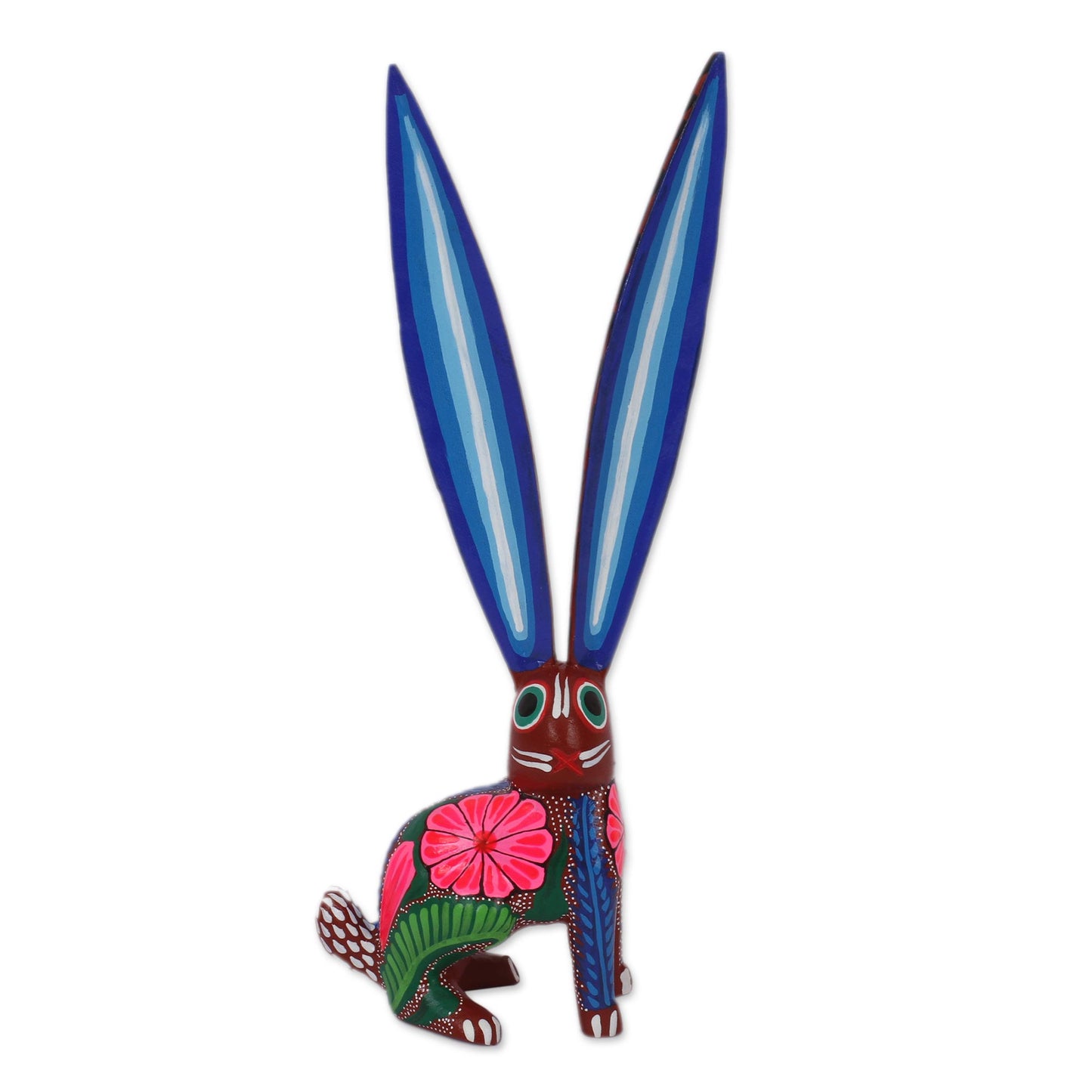 Long-Eared Rabbit Hand-Painted Wood Alebrije Rabbit Sculpture from Mexico