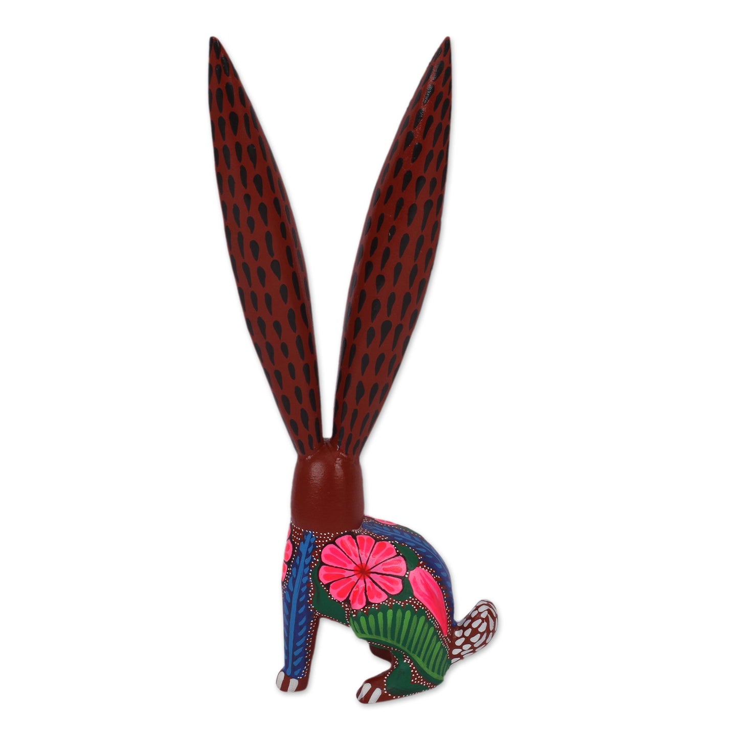 Long-Eared Rabbit Hand-Painted Wood Alebrije Rabbit Sculpture from Mexico