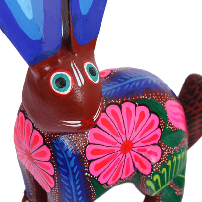 Long-Eared Rabbit Hand-Painted Wood Alebrije Rabbit Sculpture from Mexico