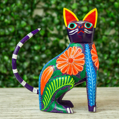 Graceful Feline Handcrafted Copal Wood Alebrije Cat Figurine from Mexico