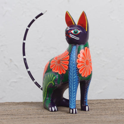 Graceful Feline Handcrafted Copal Wood Alebrije Cat Figurine from Mexico