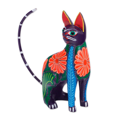 Graceful Feline Handcrafted Copal Wood Alebrije Cat Figurine from Mexico