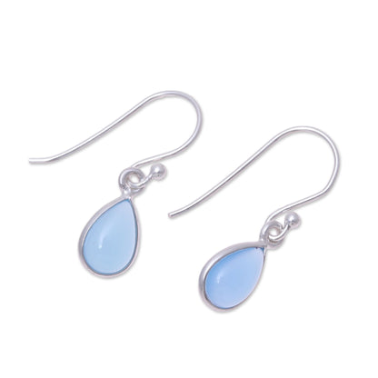 Gentle Tear Blue Chalcedony and Sterling Silver Teardrop Dangle Earrings