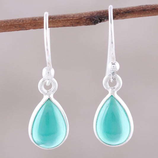 Gentle Tear in Green Onyx Silver Earrings