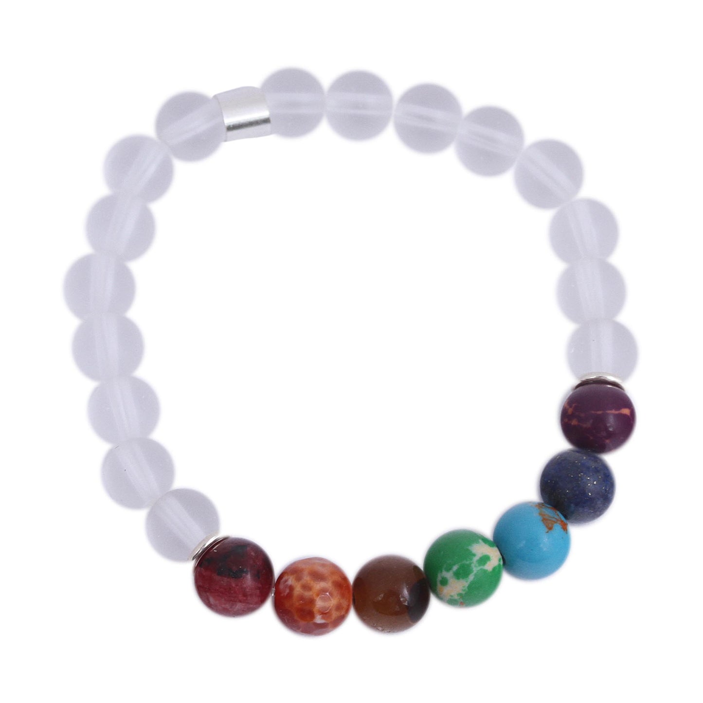 Seven Chakras in White Agate and Tiger's Eye Chakra Bracelet in White from Mexico