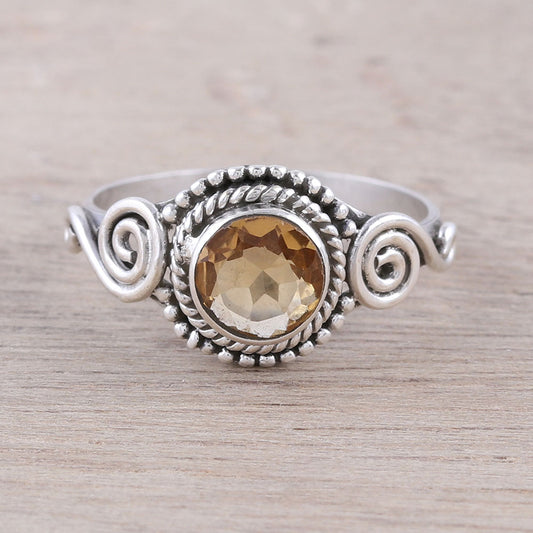 Assam Allure Spiral Motif Citrine Cocktail Ring from India