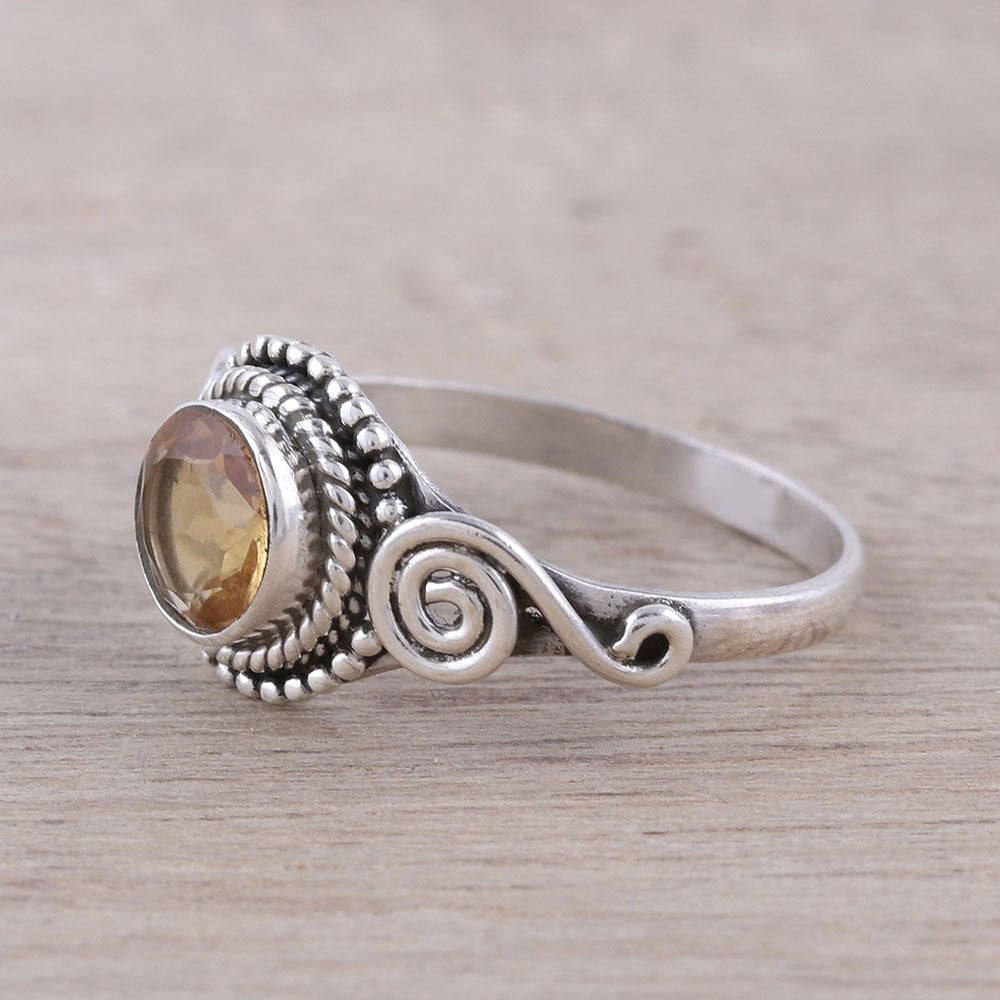 Assam Allure Spiral Motif Citrine Cocktail Ring from India