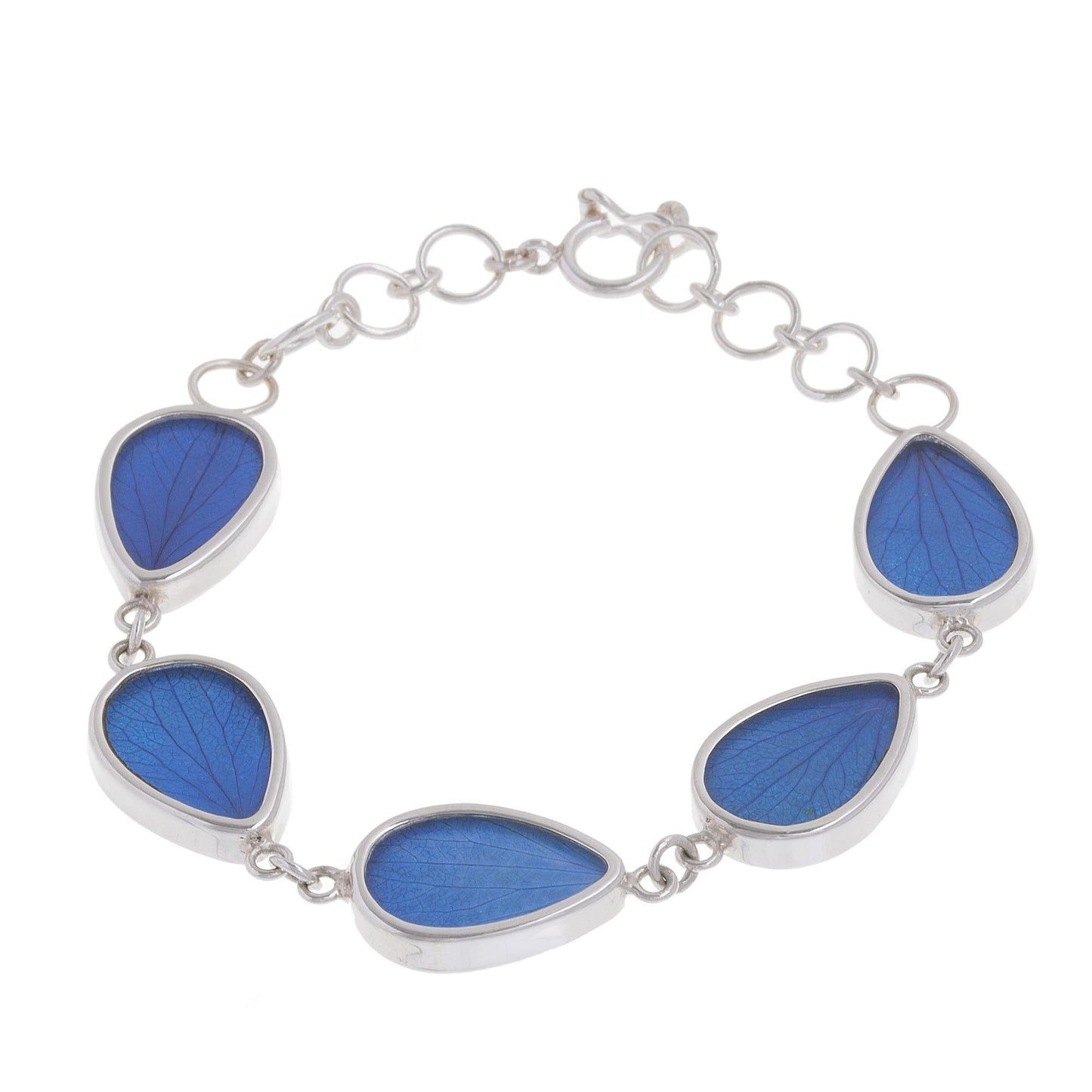 Petal Rain in Blue Blue Hydrangea Leaf Sterling Silver Teardrop Link Bracelet