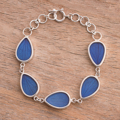 Petal Rain in Blue Blue Hydrangea Leaf Sterling Silver Teardrop Link Bracelet