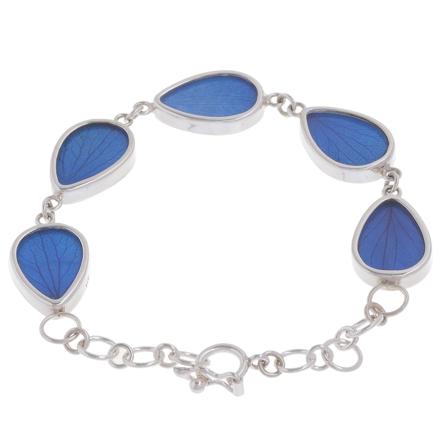 Petal Rain in Blue Blue Hydrangea Leaf Sterling Silver Teardrop Link Bracelet