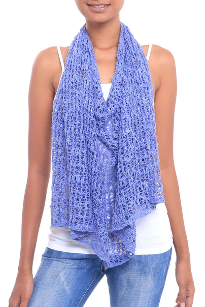 Periwinkle Sanur Shade Lightweight Hand-Crocheted Poncho in Periwinkle from Bali