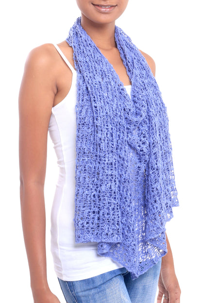 Periwinkle Sanur Shade Lightweight Hand-Crocheted Poncho in Periwinkle from Bali