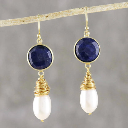 Moonlit Dawn Lapis & Pearl Gold-Plated Drop Earrings