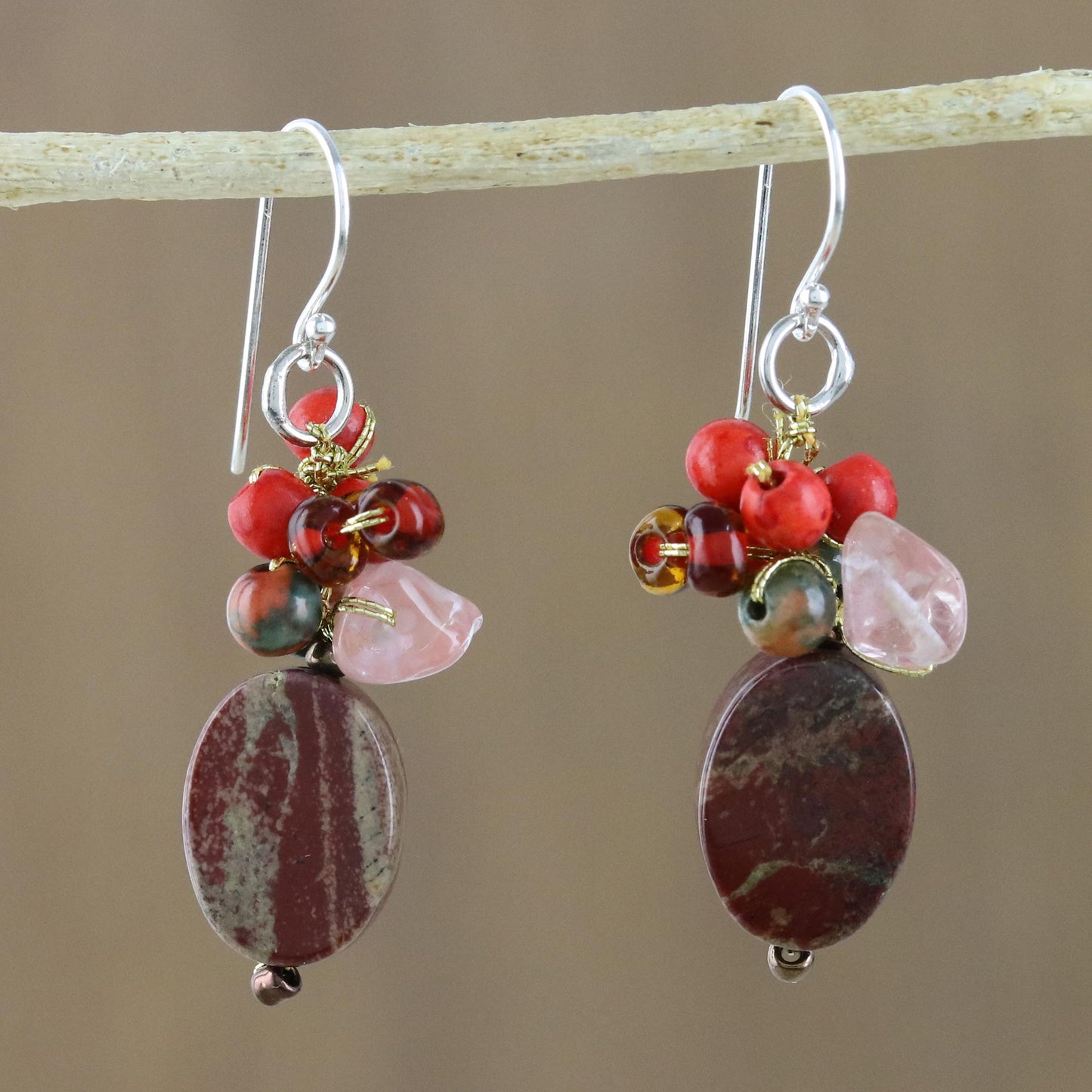 Summer Symphony Jasper Beaded Dangle Earrings from Thailand