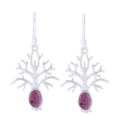 Budding Tree Tree-Shaped Garnet Dangle Earrings from India