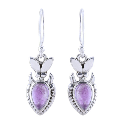 Passion Blooms Teardrop Amethyst and Sterling Silver Dangle Earrings