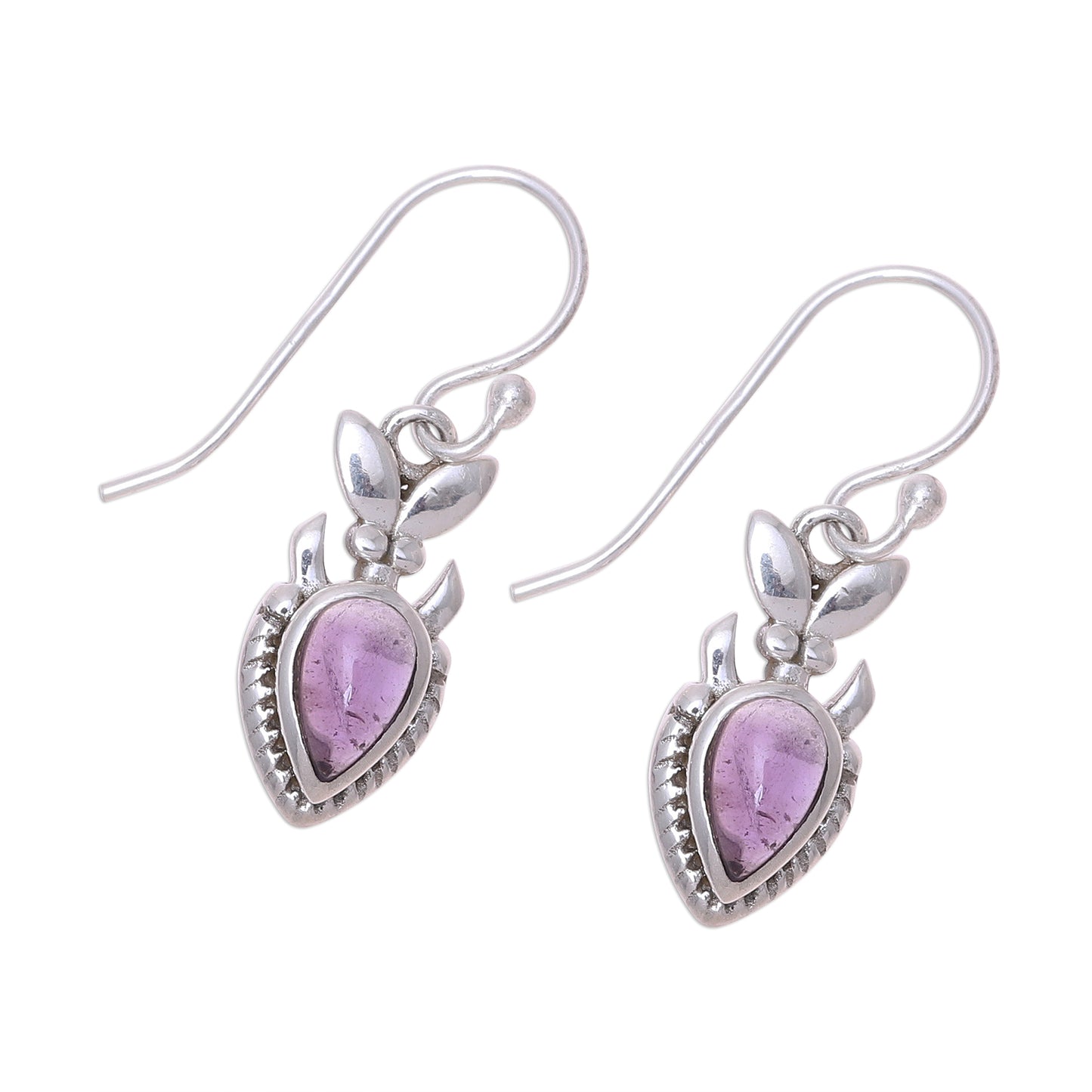 Passion Blooms Teardrop Amethyst and Sterling Silver Dangle Earrings