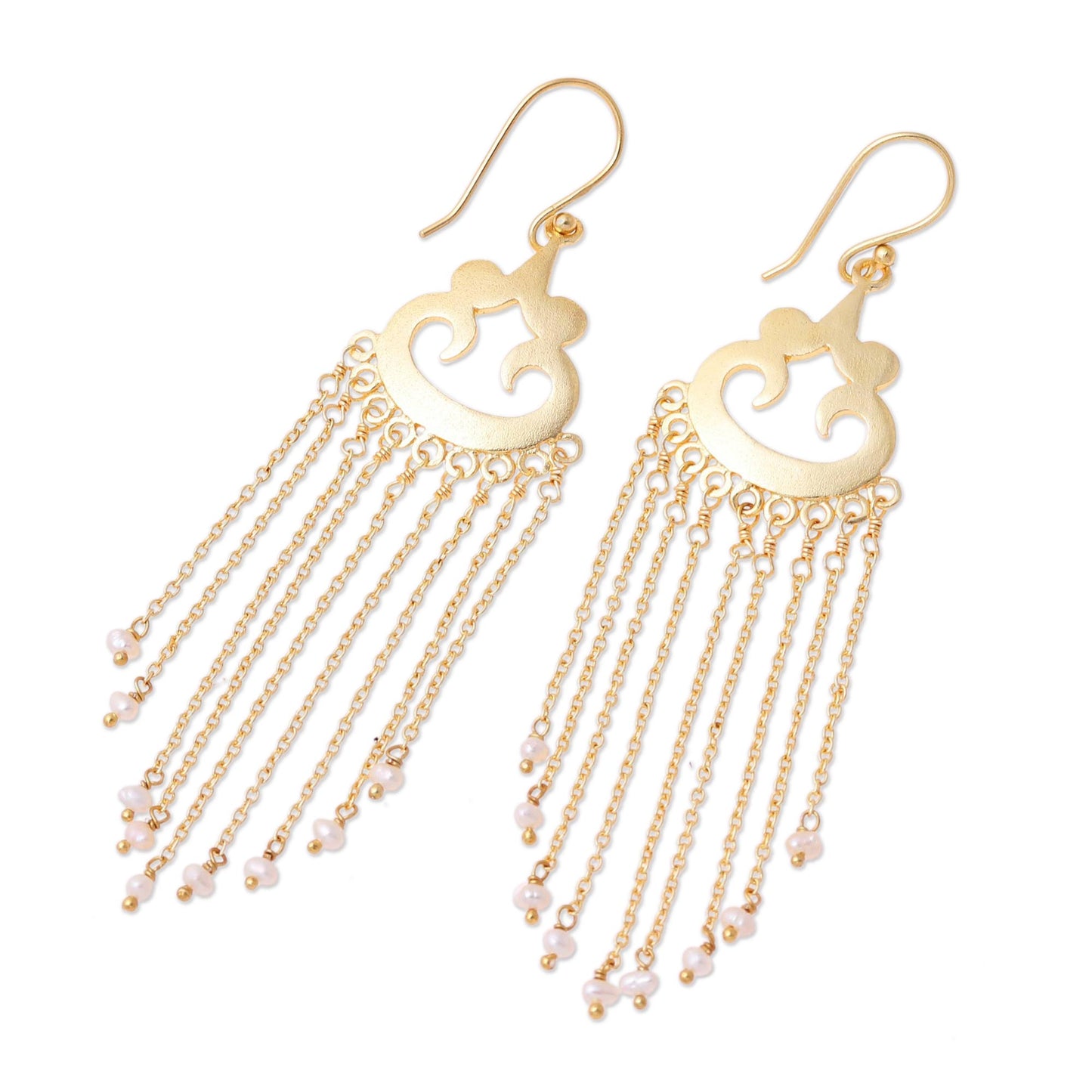 Glowing Rain Gold Plated Cultured Pearl Waterfall Earrings from India