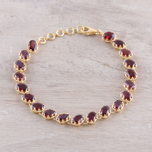 Regal Garland Gold Plated 20-Carat Garnet Tennis-Style Bracelet from India