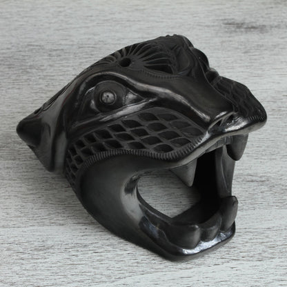 Black Balam Barro Negro Ceramic Jaguar Mask from Mexico