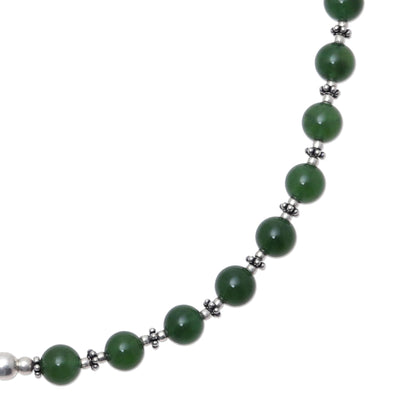 Beaded Beauty Green Onyx and Sterling Silver Beaded Necklace from India