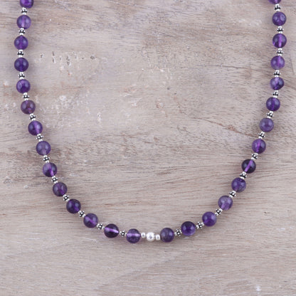 Beaded Beauty in Purple Amethyst and Sterling Silver Beaded Necklace from India