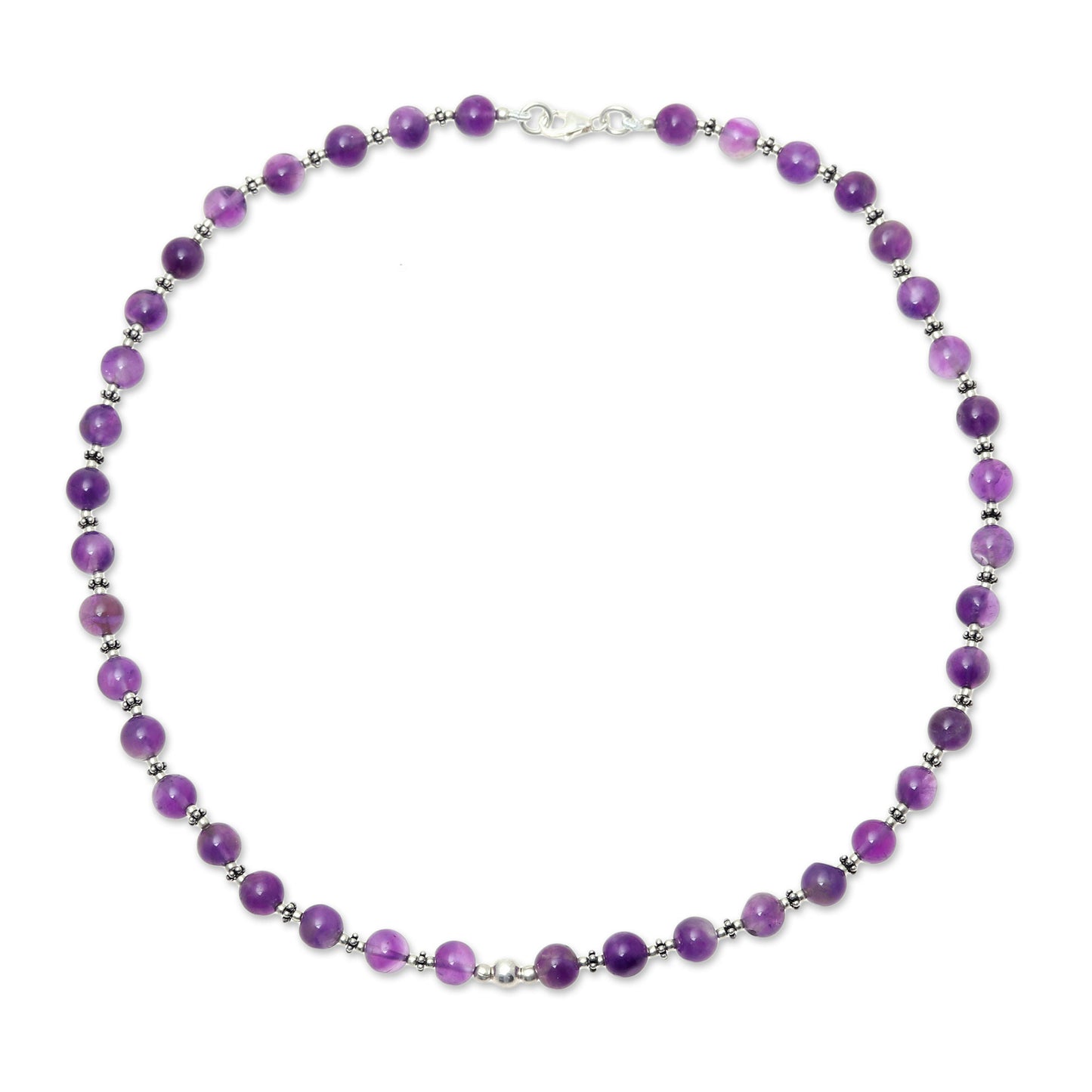 Beaded Beauty in Purple Amethyst and Sterling Silver Beaded Necklace from India