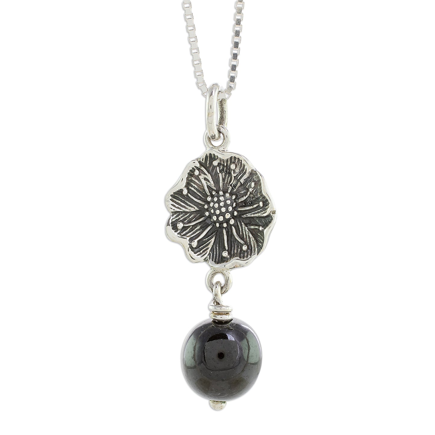 Guatemalan Flower Floral Black Jade Pendant Necklace from Guatemala