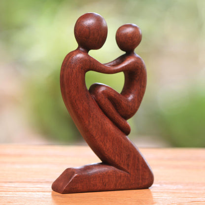 Playful Father Suar Wood Father and Child Sculpture from Bali