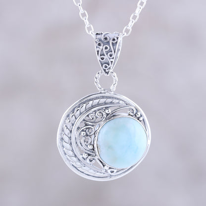 Crescent Elegance Crescent Motif Larimar Pendant Necklace from India