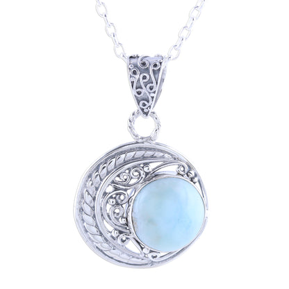 Crescent Elegance Crescent Motif Larimar Pendant Necklace from India