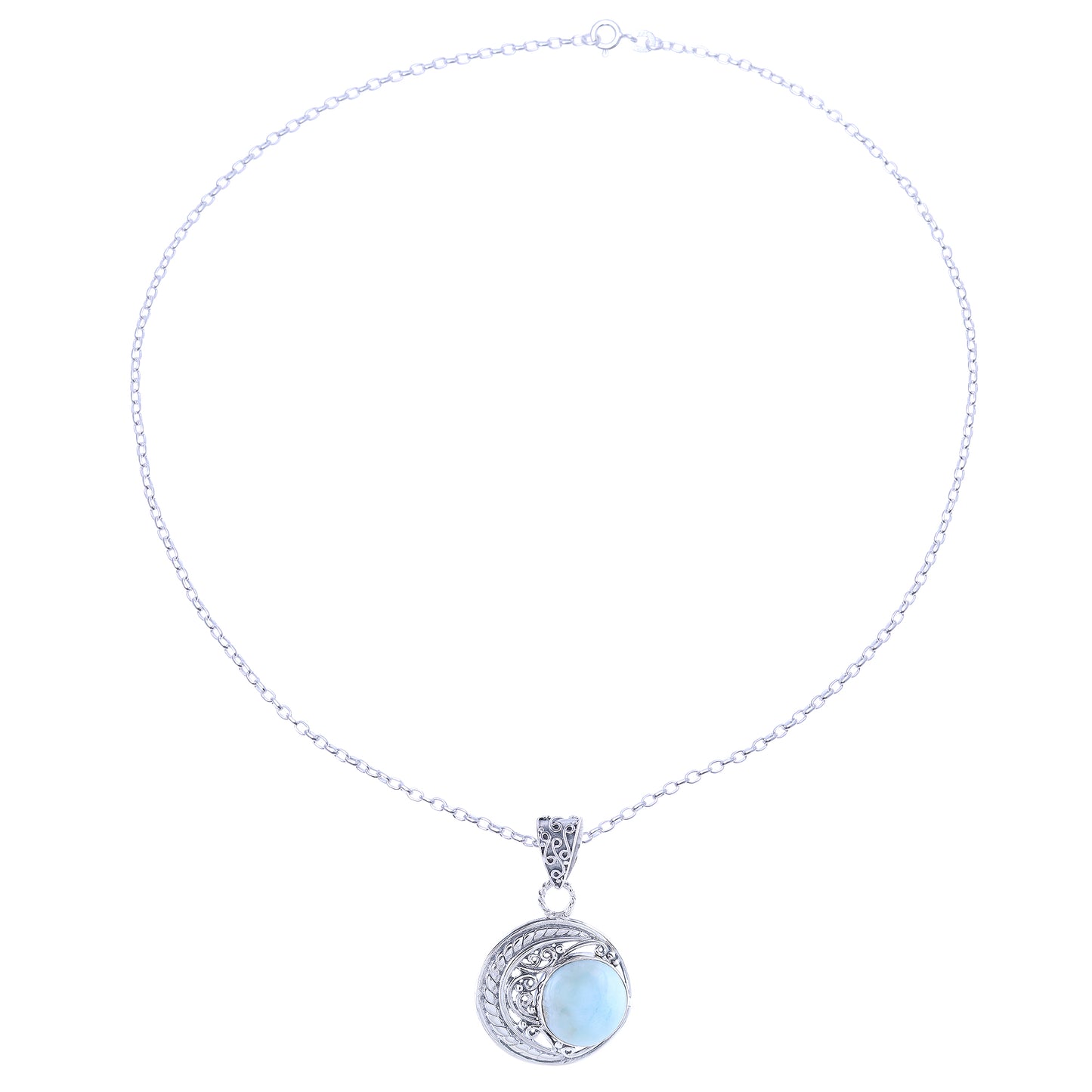 Crescent Elegance Crescent Motif Larimar Pendant Necklace from India