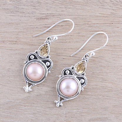 Pink Moon Sparkle Pink Cultured Pearl and Citrine Dangle Earrings from Citrine