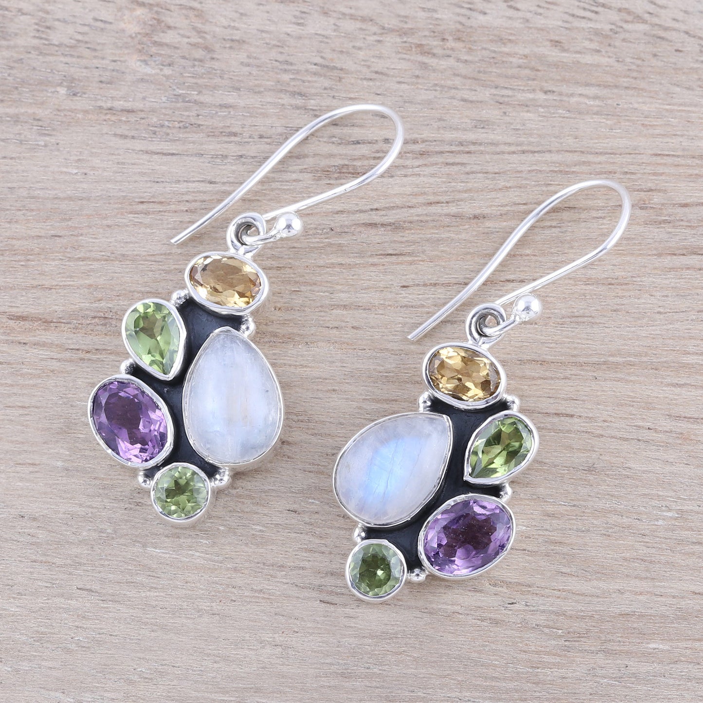 Glittering Fusion Multi-Gemstone 4.5-Carat Dangle Earrings from India