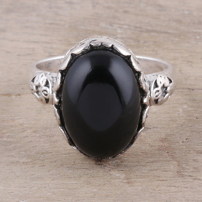 Glamorous Beauty in Black Oval Onyx Cocktail Ring in Black from India