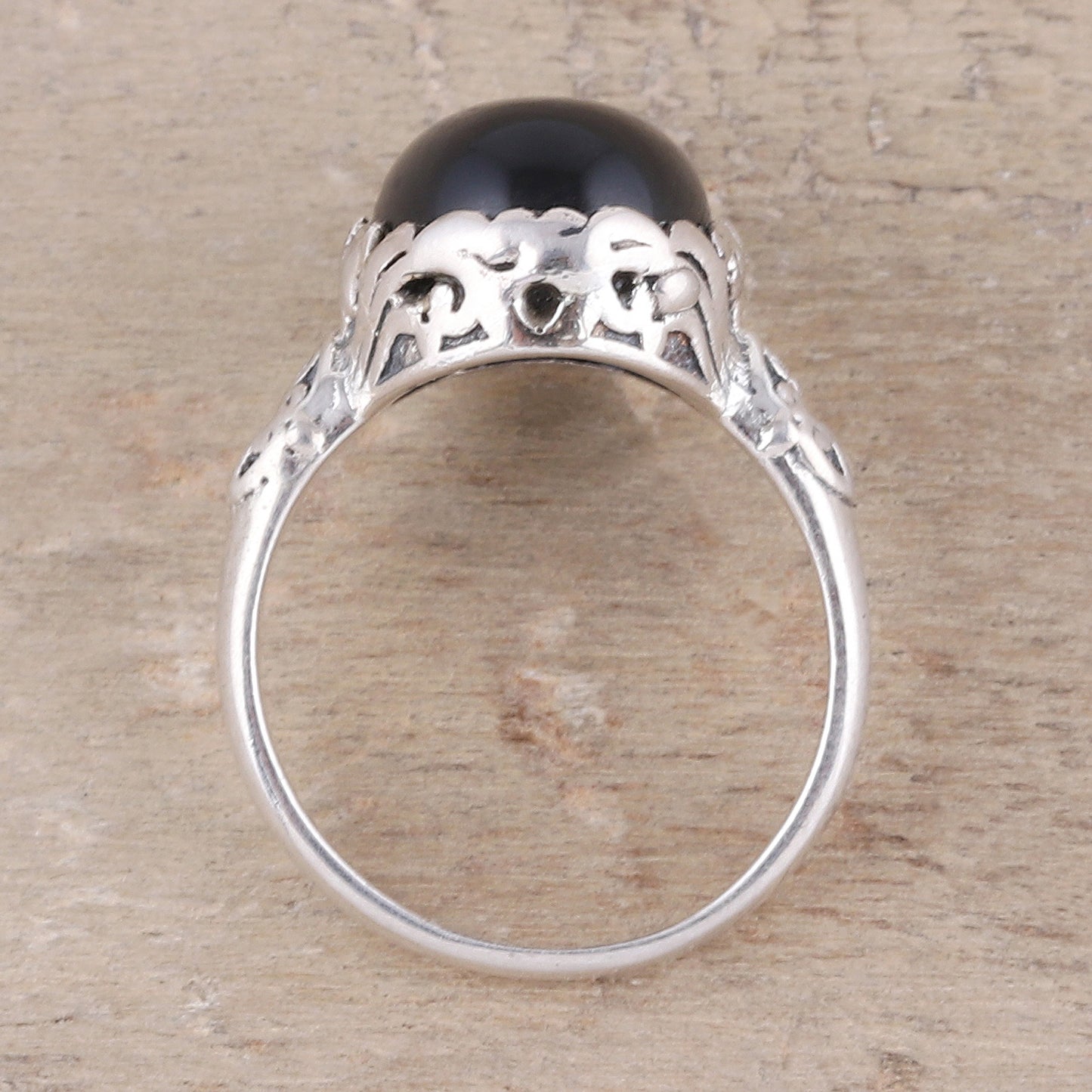 Glamorous Beauty in Black Oval Onyx Cocktail Ring in Black from India