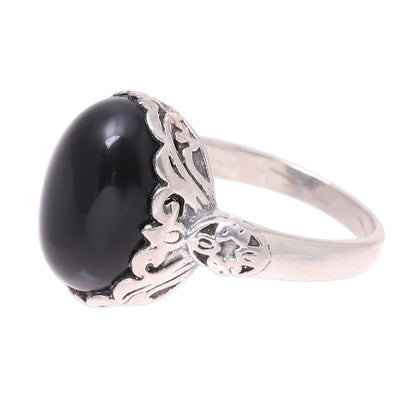 Glamorous Beauty in Black Oval Onyx Cocktail Ring in Black from India