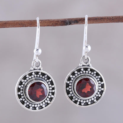 Circular Sparkle Circular Garnet Dangle Earrings from India