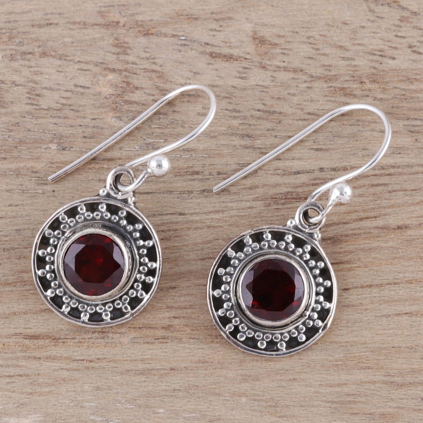 Circular Sparkle Circular Garnet Dangle Earrings from India