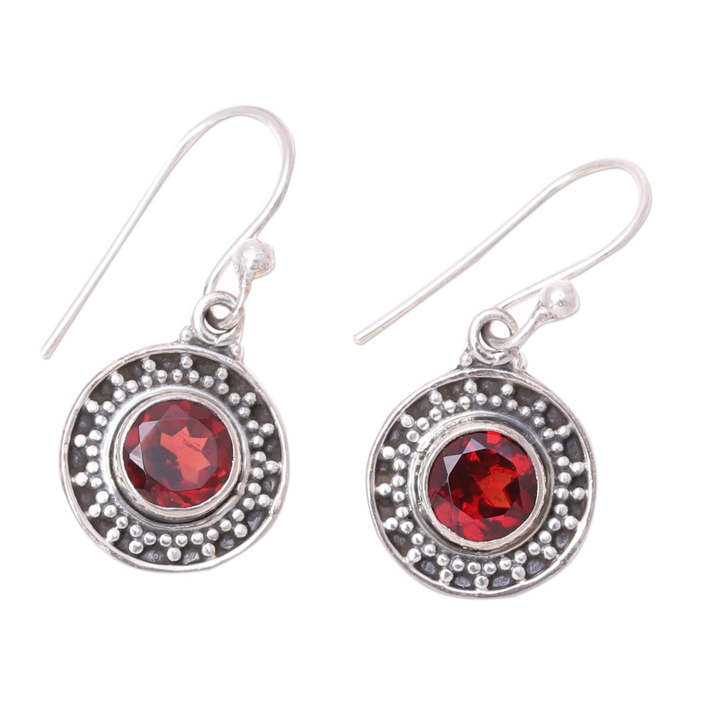 Circular Sparkle Circular Garnet Dangle Earrings from India