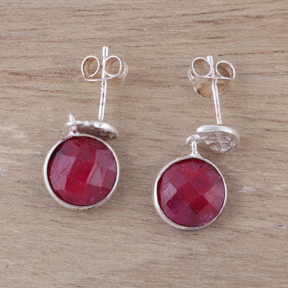 Sparkle and Fire Faceted Ruby and Sterling Silver Dangle Earrings from India