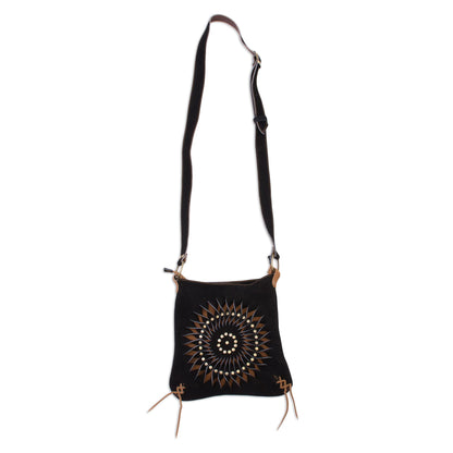 Mesmerizing Sun Black and Brown Suede Laser Cut Sun Motif Sling