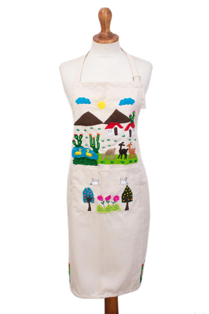 Sweet Morning Handcrafted Cotton Arpillera Applique Apron from Peru