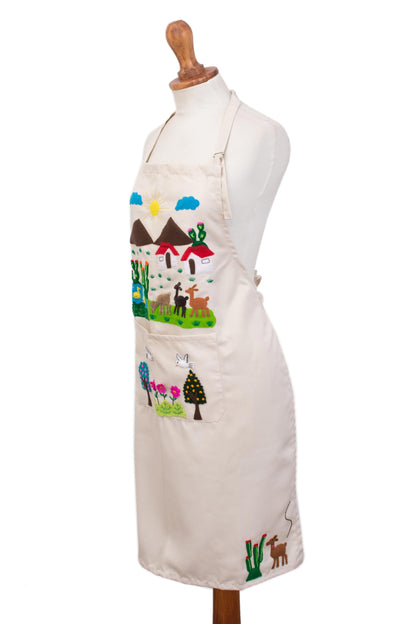 Sweet Morning Handcrafted Cotton Arpillera Applique Apron from Peru