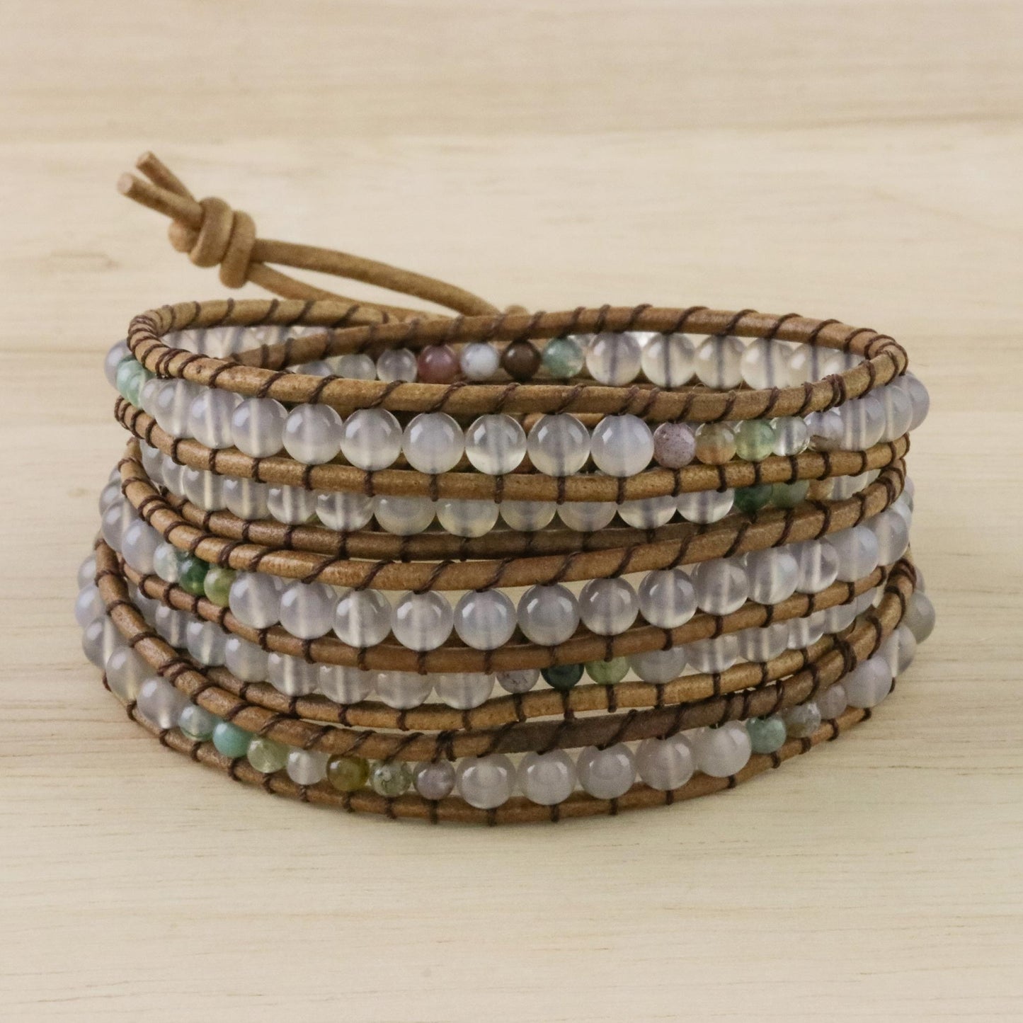 Mist in the Fields Leather Wrap Bracelet