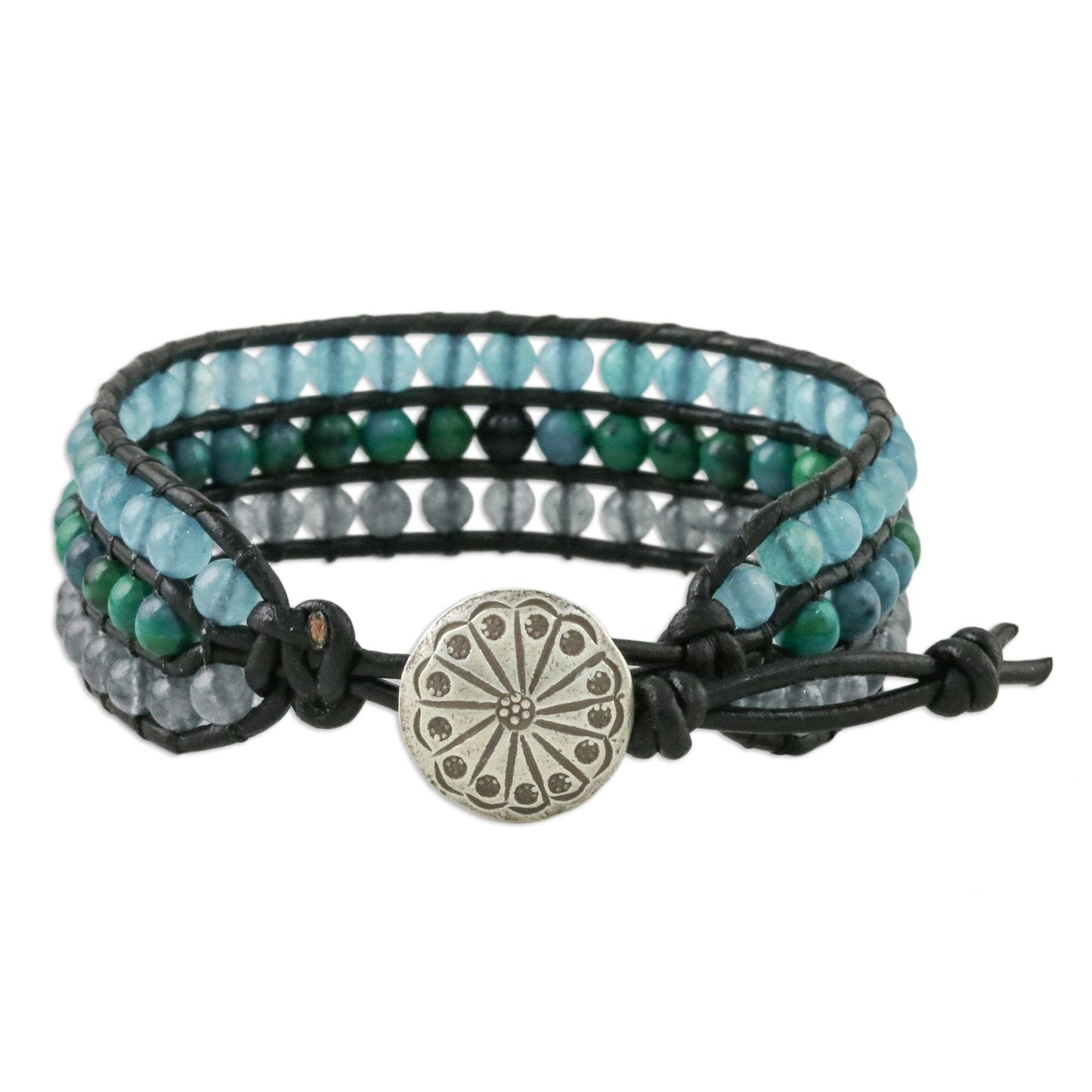 Horizon at Sea Quartz Serpentine and Karen Silver Button Wristband Bracelet