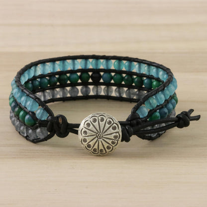 Horizon at Sea Quartz Serpentine and Karen Silver Button Wristband Bracelet