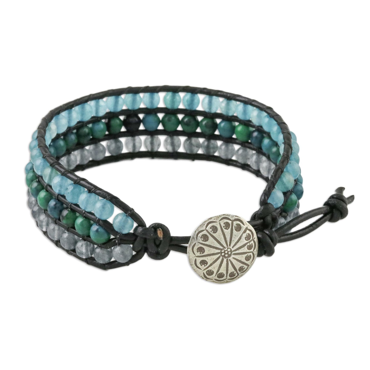 Horizon at Sea Quartz Serpentine and Karen Silver Button Wristband Bracelet