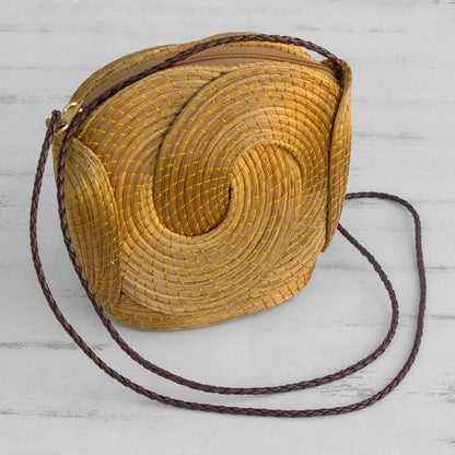 Golden Links Handmade Golden Grass Sling Handbag from Brazil